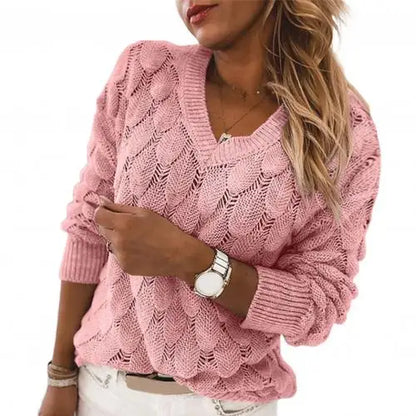 Oversize Hollow Out Feather Pattern Pullover