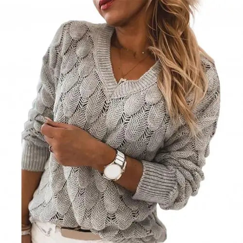 Oversize Hollow Out Feather Pattern Pullover