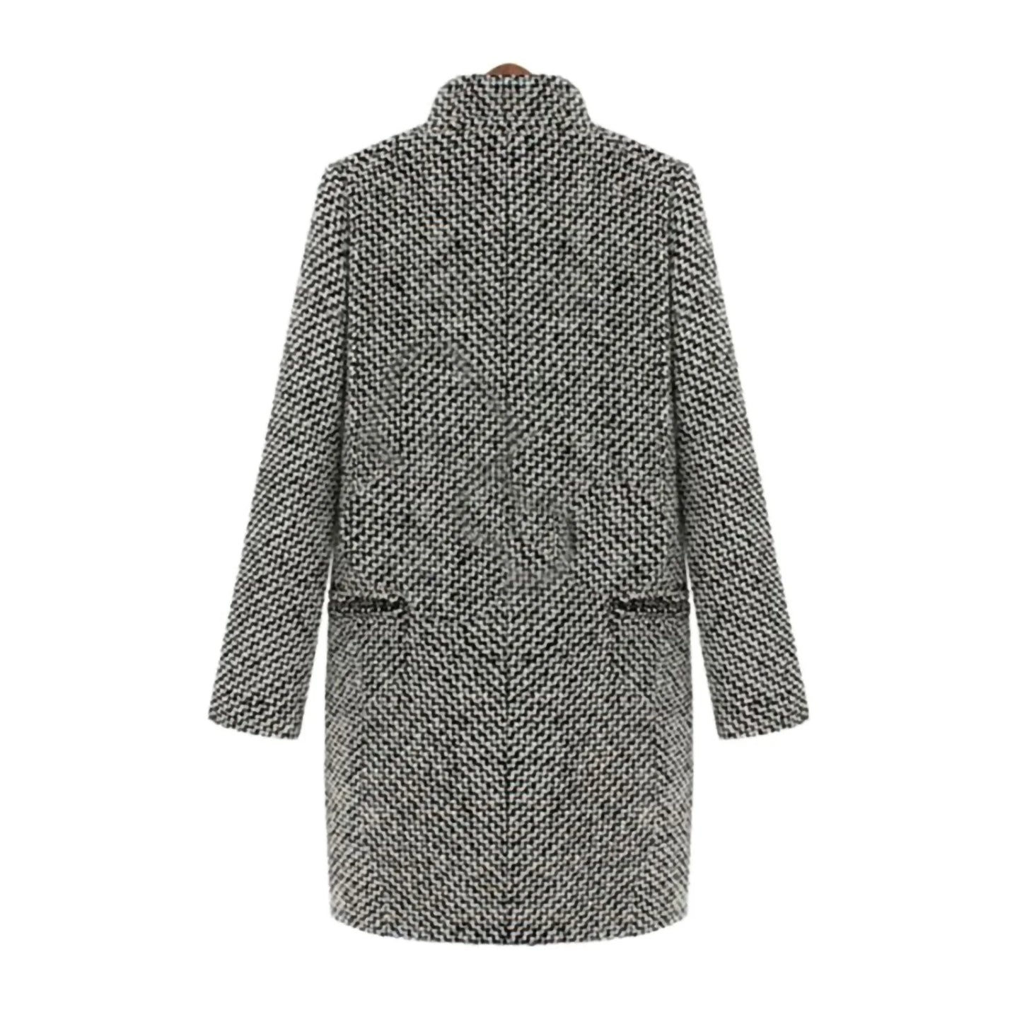 Women's Long Woolen Coat - Casual Style with Single Button