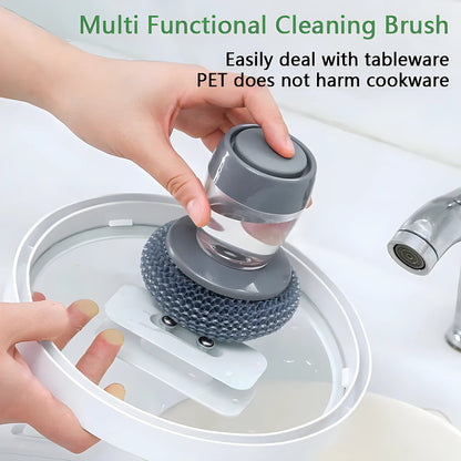 Steel Kitchen Brush with Built-in Soap Dispenser