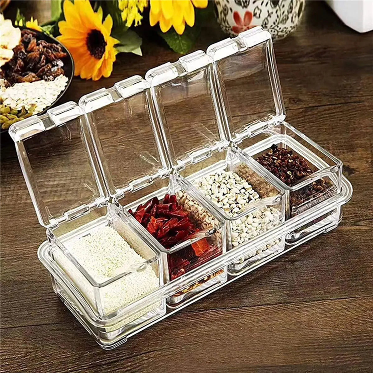 Transparent Spice Box with Independent Compartments and Spoons