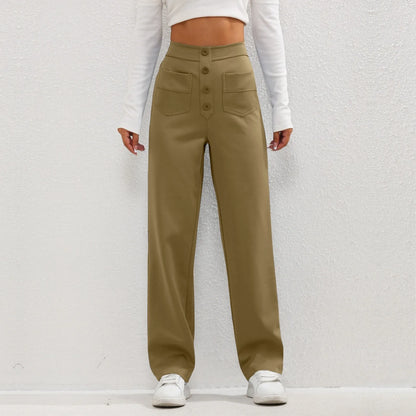 High Waist Button Elastic Pants