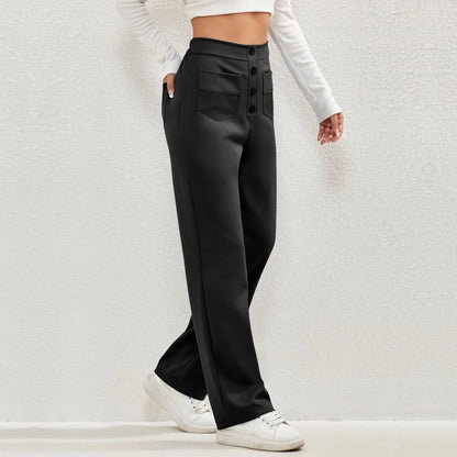 High Waist Button Elastic Pants