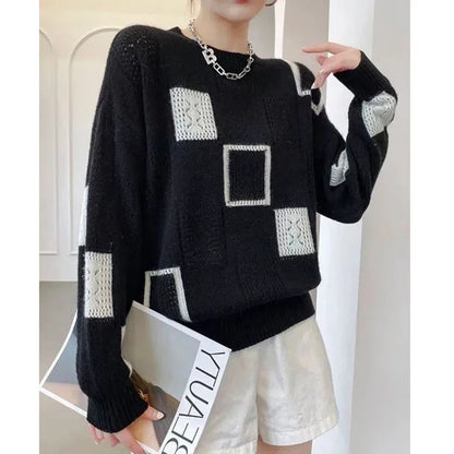 Vintage Geometric Patchwork Knitted Sweater