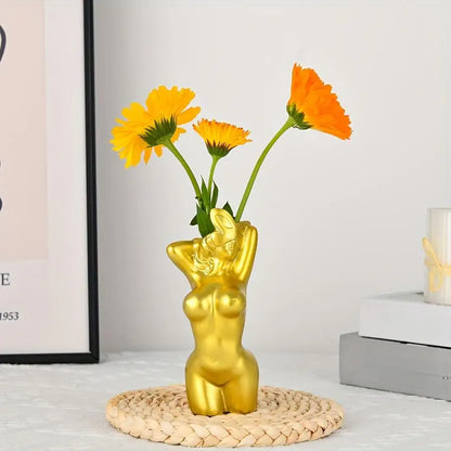 Modern Bohemian Female Torso Vase – Elegant Resin Decoration