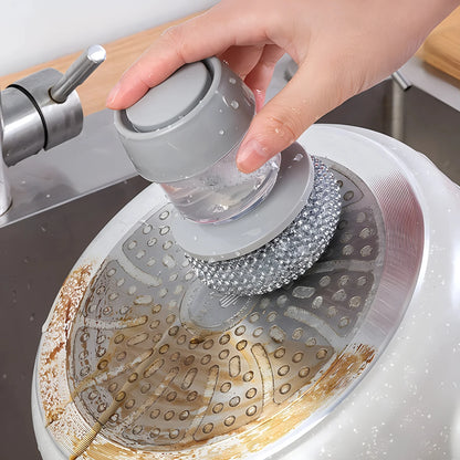 Steel Kitchen Brush with Built-in Soap Dispenser