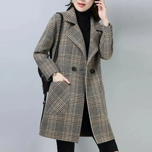 Women's Long Woolen Coat - Casual Style with Single Button