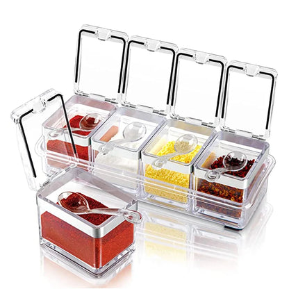 Transparent Spice Box with Independent Compartments and Spoons