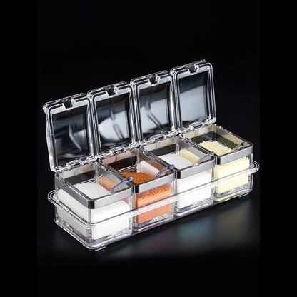 Transparent Spice Box with Independent Compartments and Spoons