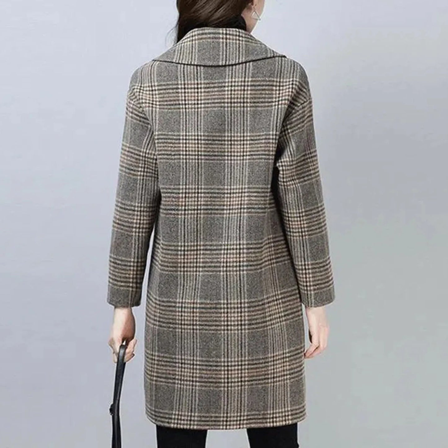 Women's Long Woolen Coat - Casual Style with Single Button