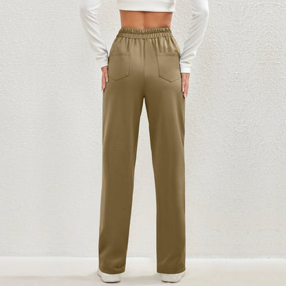 High Waist Button Elastic Pants