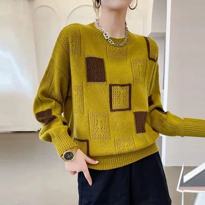 Vintage Geometric Patchwork Knitted Sweater