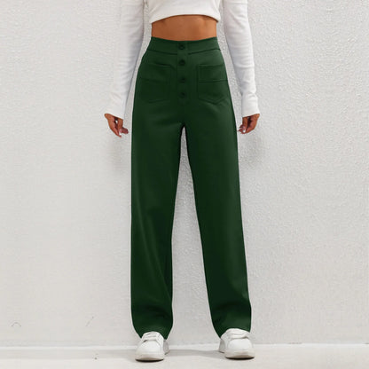 High Waist Button Elastic Pants