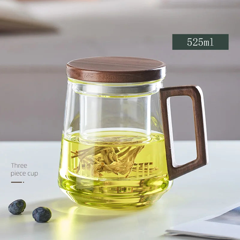 Glass Tea Cup with Wood Handle - Emelay