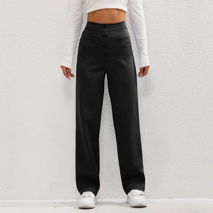 High Waist Button Elastic Pants