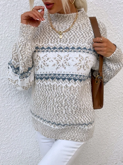 Trendy Long Sleeve Snowflake Print Sweater