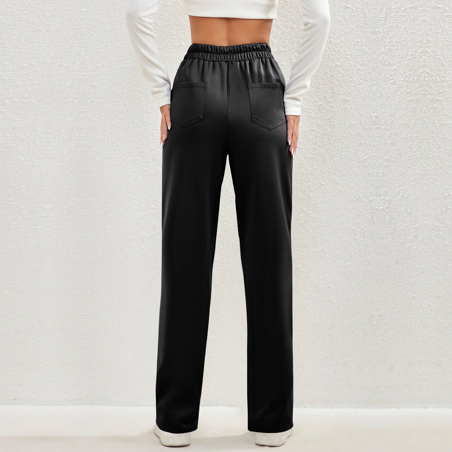 High Waist Button Elastic Pants