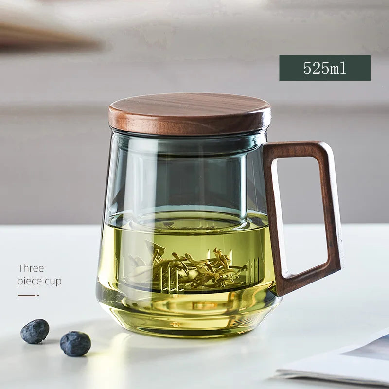 Glass Tea Cup with Wood Handle - Emelay