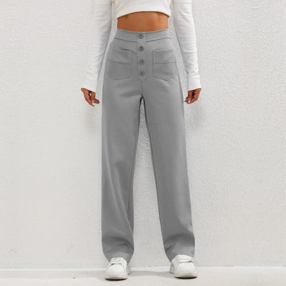 High Waist Button Elastic Pants