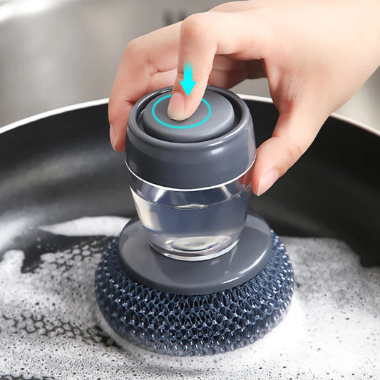 Steel Kitchen Brush with Built-in Soap Dispenser