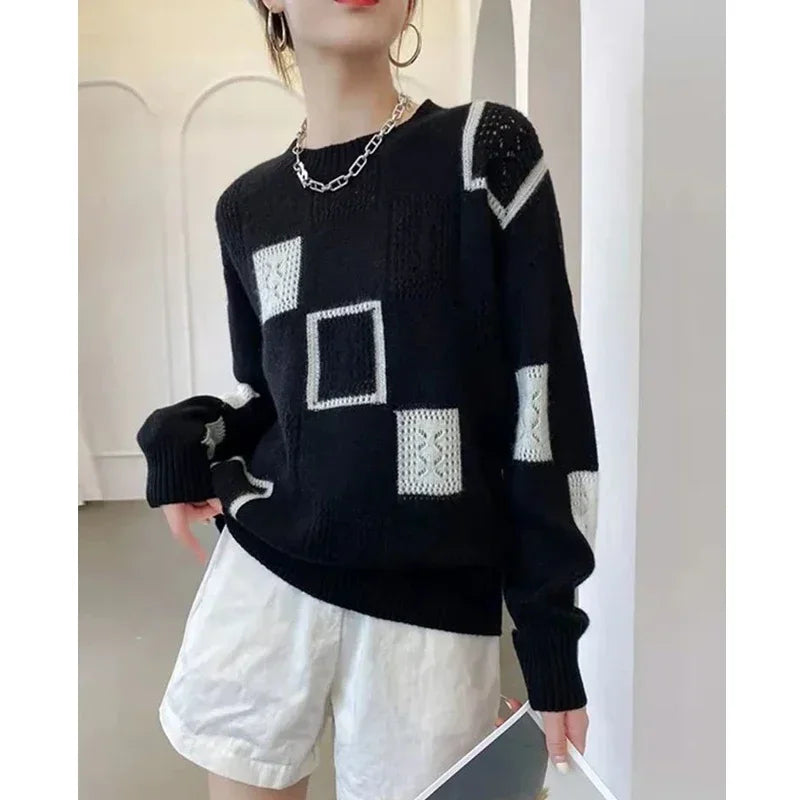 Vintage Geometric Patchwork Knitted Sweater