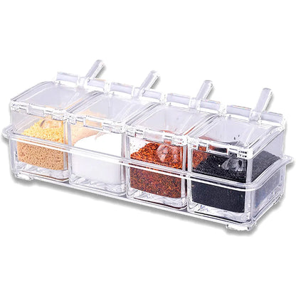 Transparent Spice Box with Independent Compartments and Spoons