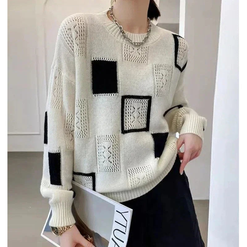 Vintage Geometric Patchwork Knitted Sweater