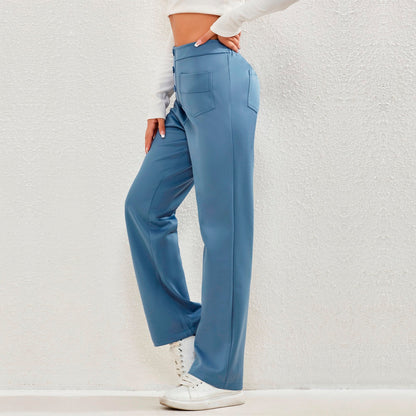 High Waist Button Elastic Pants