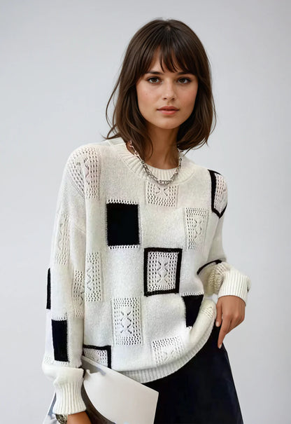 Vintage Geometric Patchwork Knitted Sweater